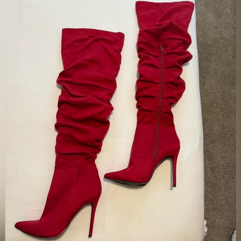 Red Knee High High Heeled Boots